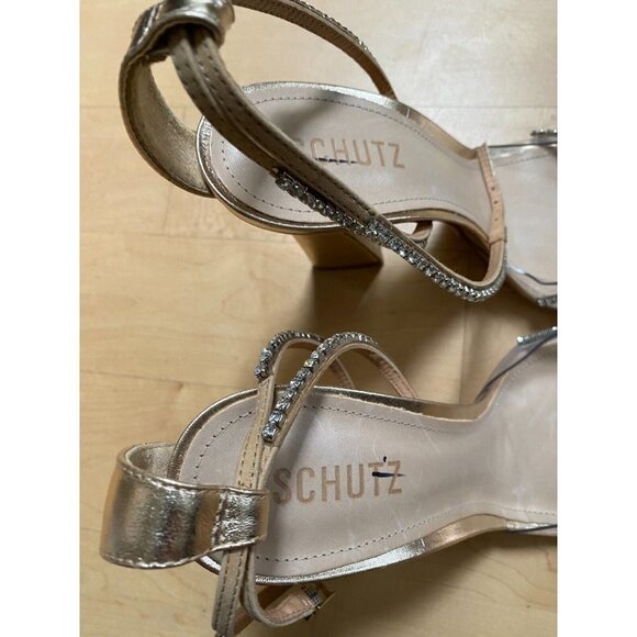 SCHUTZ "Rowenah" jewelled heels gold rhinestones sandals sz 11 - Picture 4 of 12